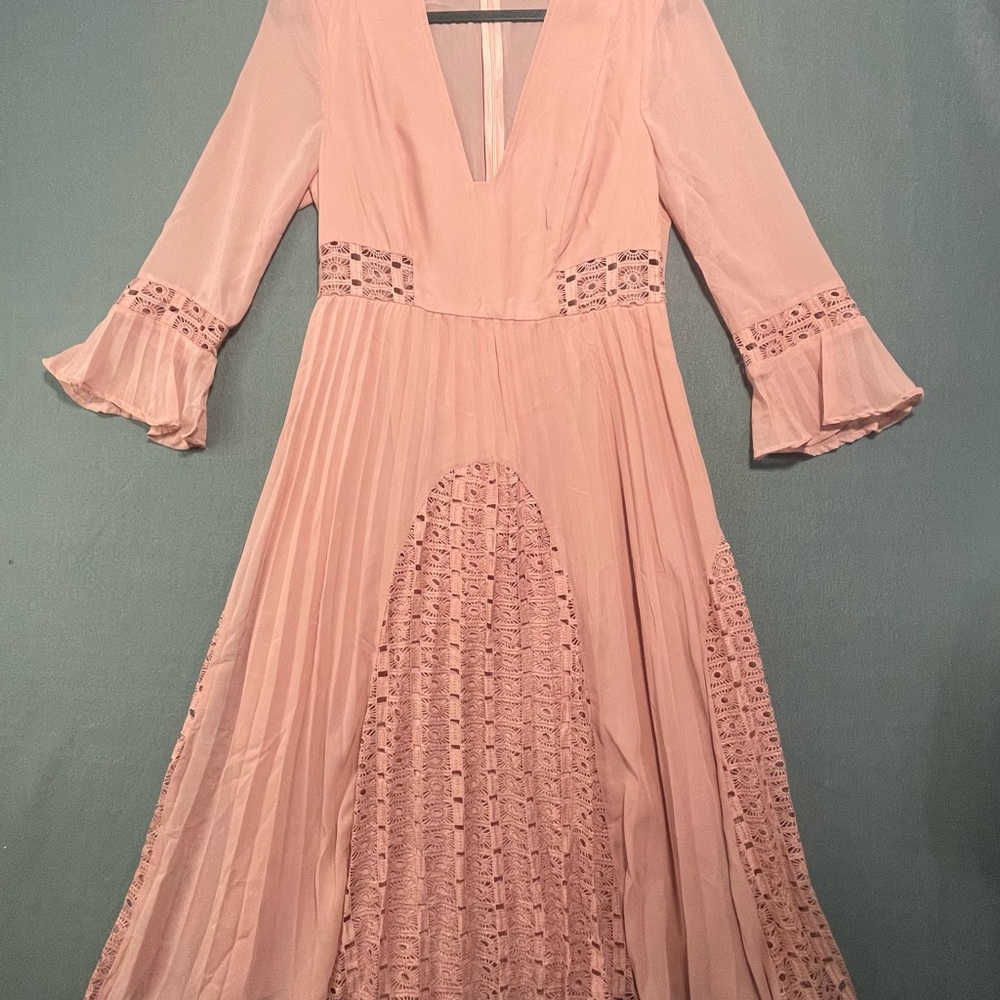 ASOS Blush Lace Pleated Midi Dress Size 8